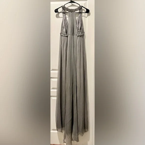 NWT Leon Max for Max Studio Ethereal Gauzy Gown Embellished Bodice Sweep Train